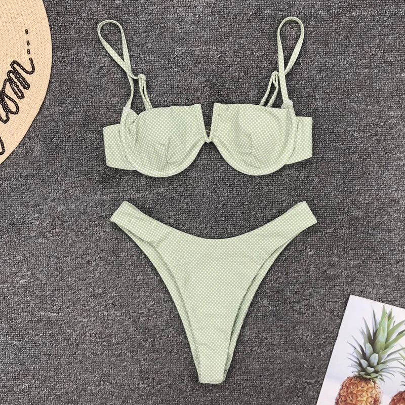 2026 Micro Bikini Women Dot Print Underwire Swimsuit Brazilian Push Up Padded Biquini Halter Bathers Bathing Suit Thong Swimwear Main image