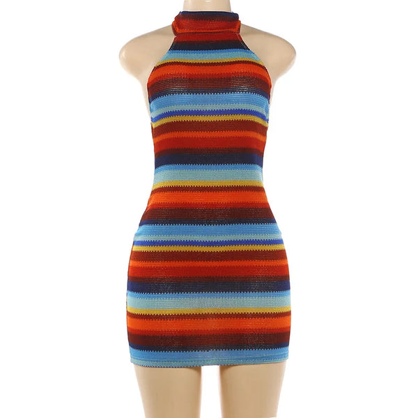 Solenne Striped Knit Halter Bodycon Mini Dress