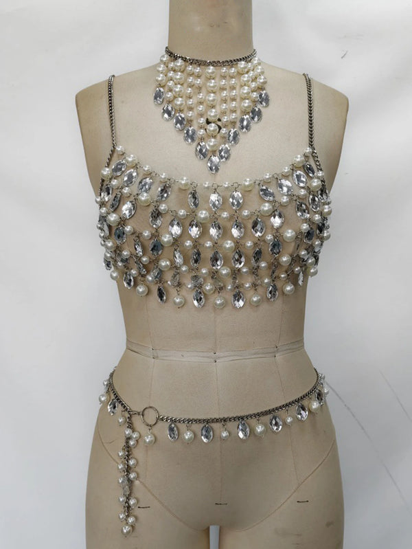 Sexy see through metal rhinestone crop top summer beach nightclub party tops for woman y2k clothes cropped halter tank top suits