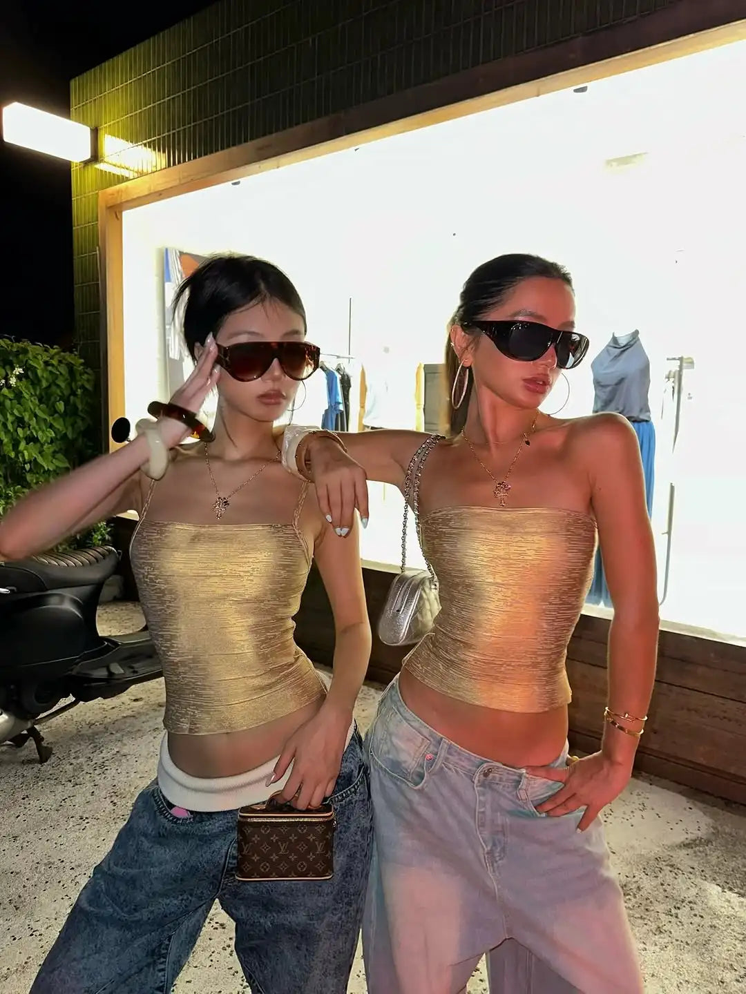 Goldie Metallic Square-Neck Cami Top One-piece