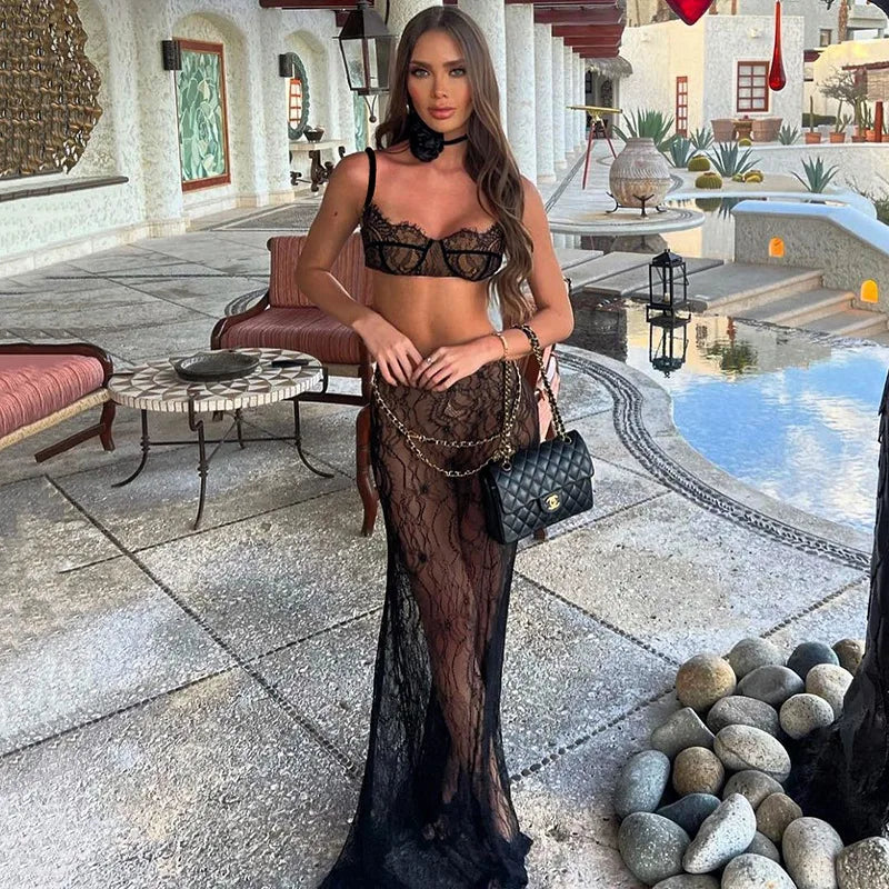 Lucinda Sheer Lace Cami Pants Set Two-piece