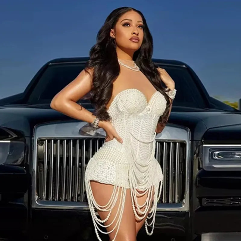 Odette Pearl-Embellished White Mini Dress Main image