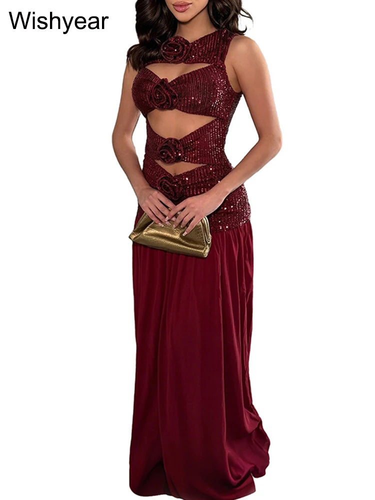 Reina Sequin Cutout Maxi Dress