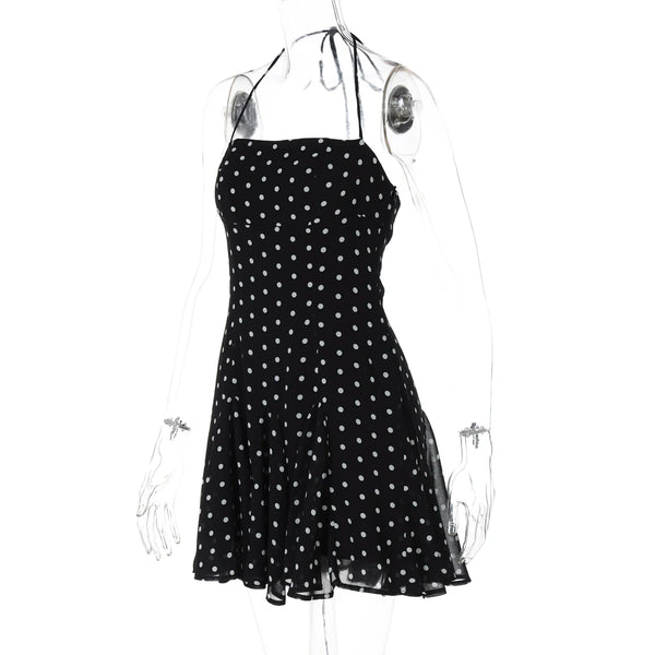 Domino Polka-Dot Halter A-Line Mini Dress