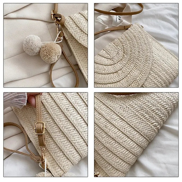 Soleil Woven Straw Envelope Crossbody Bag