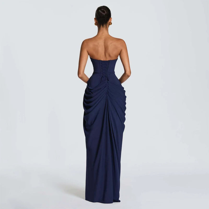 Marisol Strapless Pleated Split Maxi Dress