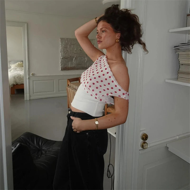 Luna Polka Charm One-Shoulder Top