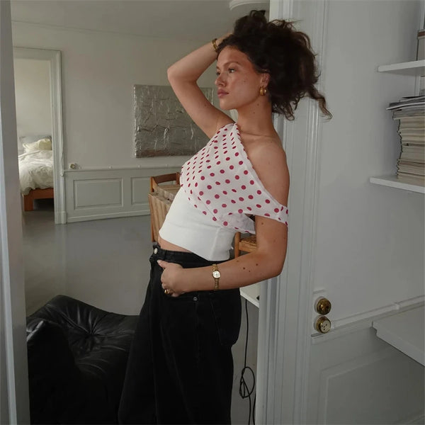 Luna Polka Charm One-Shoulder Top
