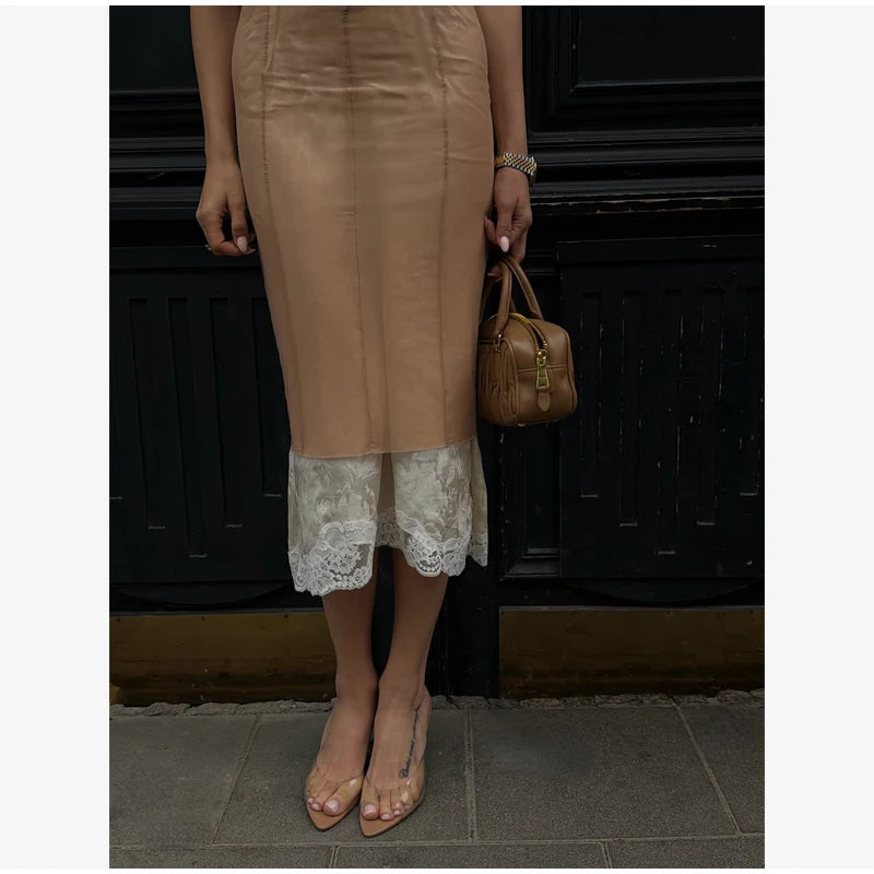 Serena Sheer Mesh Lace-Trim Midi Dress