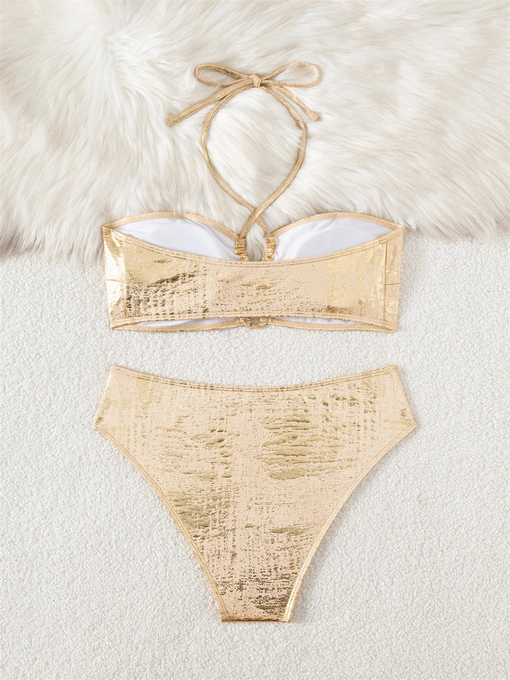 Odessa Metallic Drawstring Bandeau Bikini Two-piece
