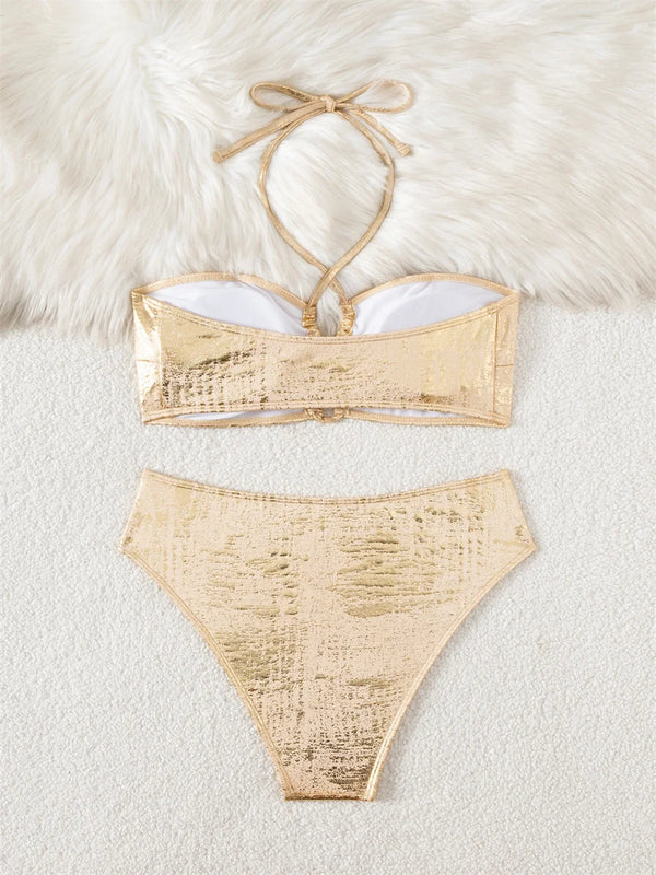 Odessa Metallic Drawstring Bandeau Bikini Two-piece