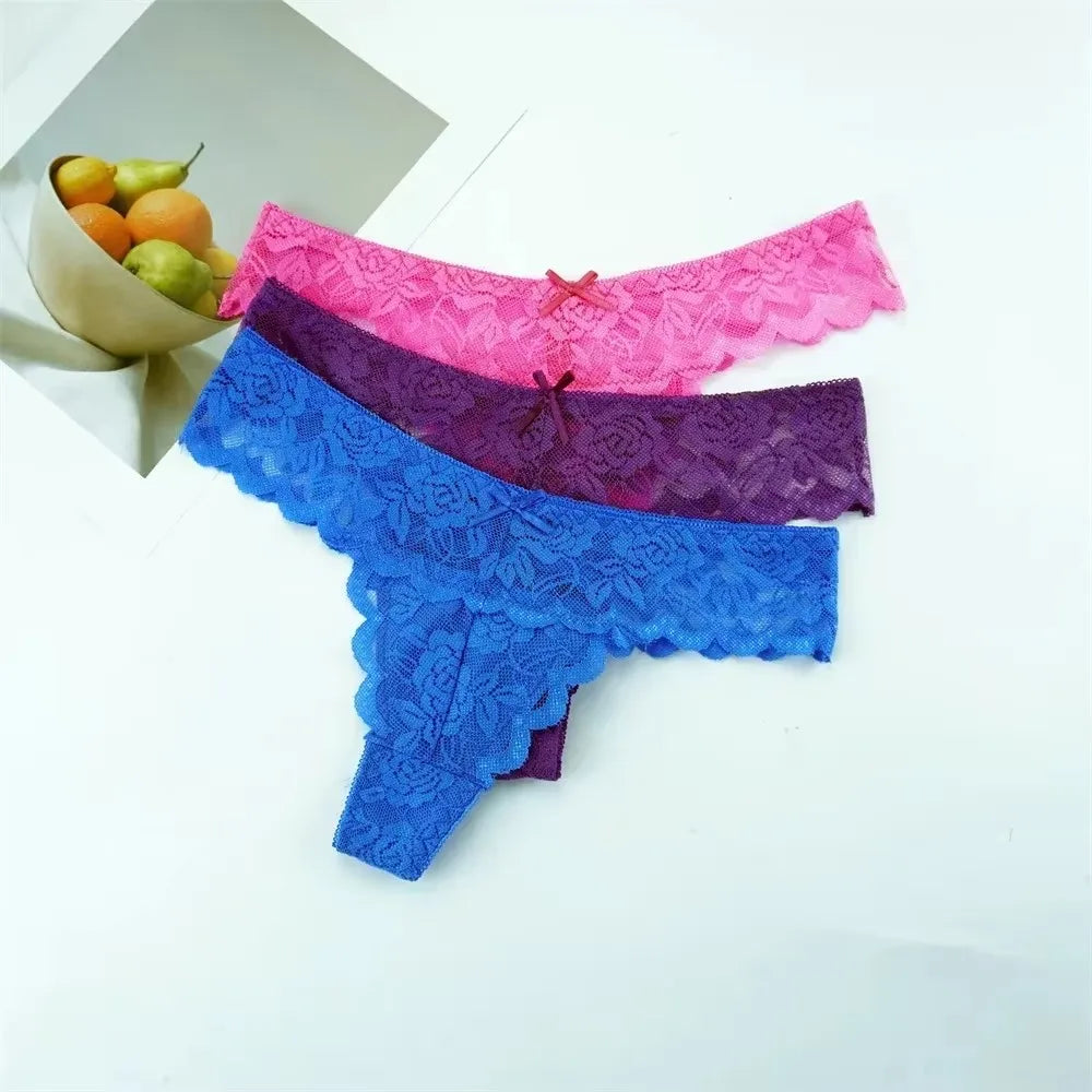 Violetta Sheer Lace G-String Panty Pack Lingerie 3-piece