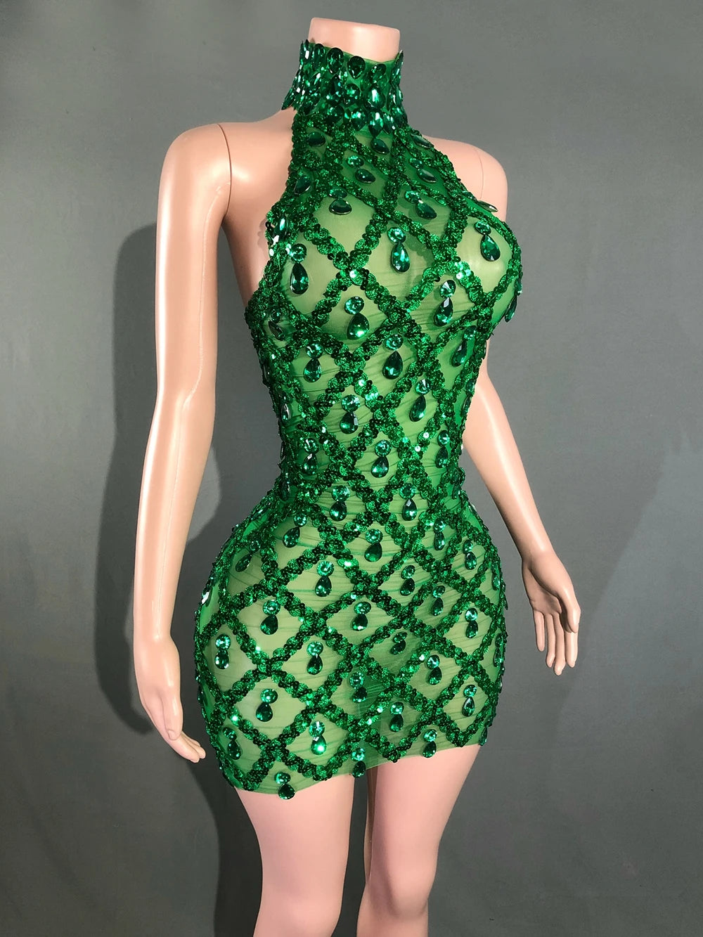Sparkly Rhinestones Short Dress for Women Sexy Mesh Transparent Celebrate Evening Prom Event Birthday Dress Photo Shoot Wear Secondary image