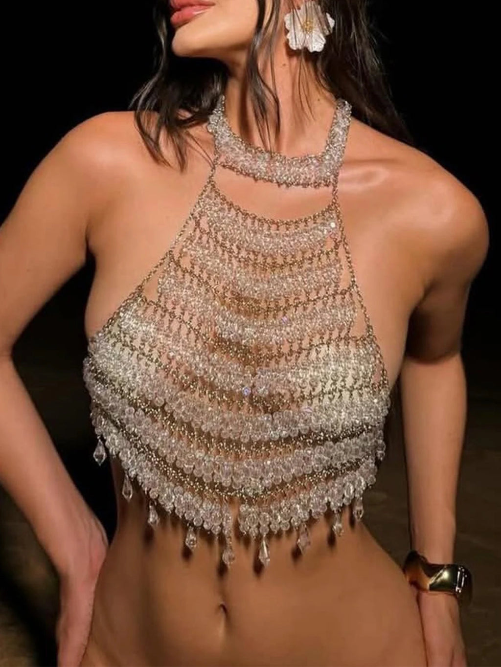 Vivienne Rhinestone Corset Halter Crop Top