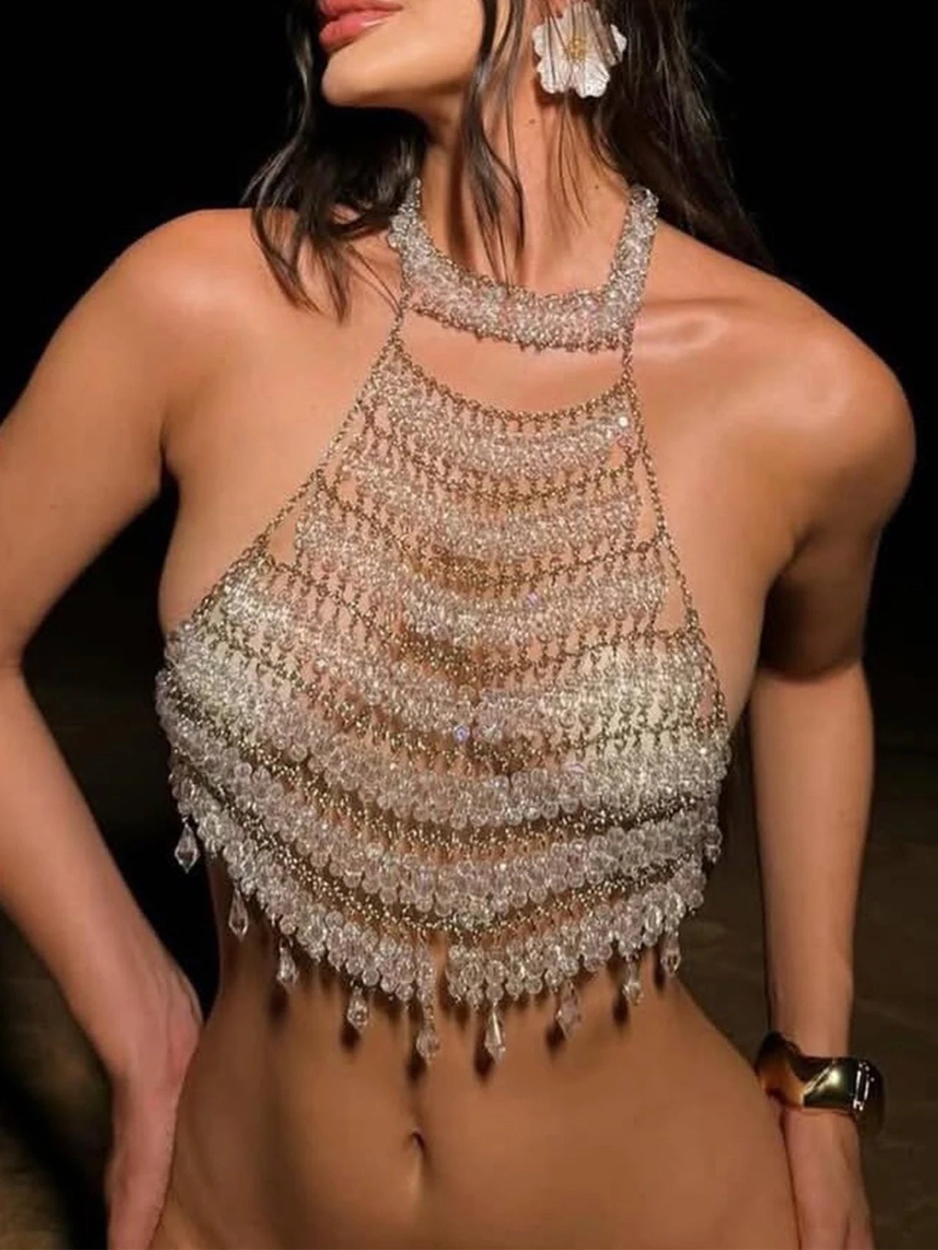 Vivienne Rhinestone Corset Halter Crop Top