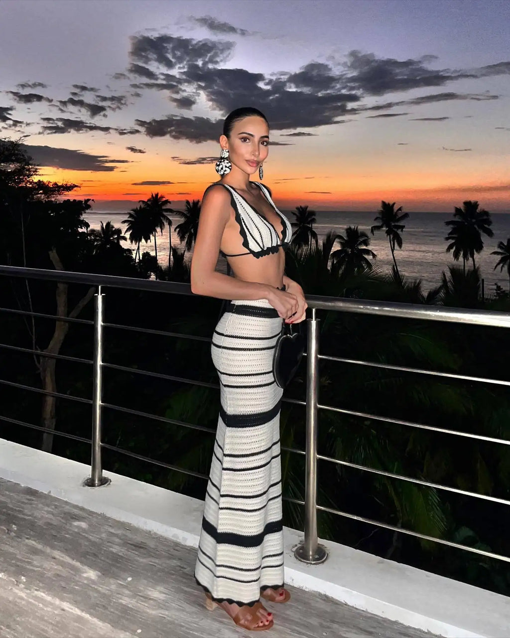 Monique Striped Knit Halter Maxi Skirt Set Two-piece