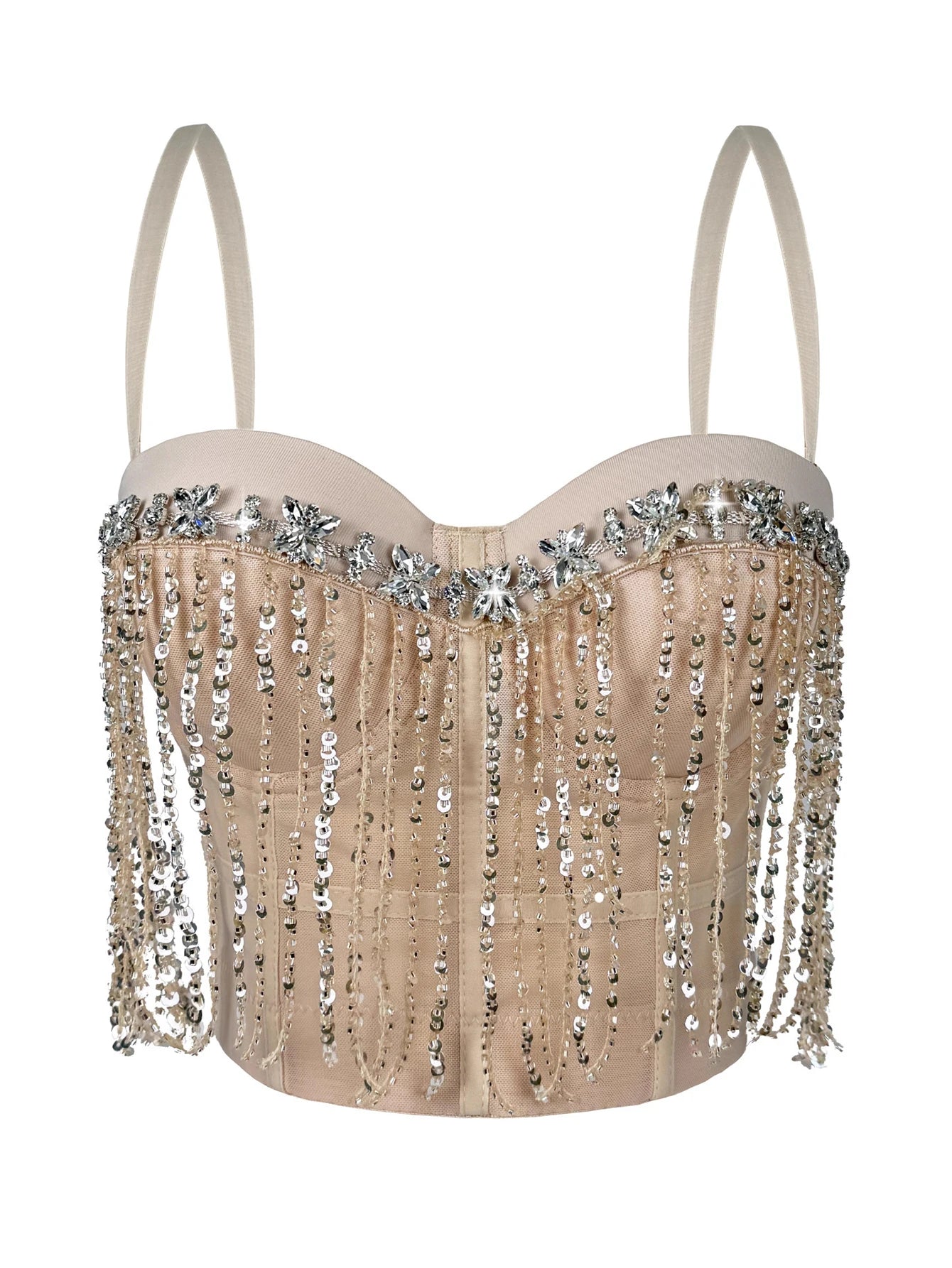 Dahliana Sequin Rhinestone Corset Crop Top