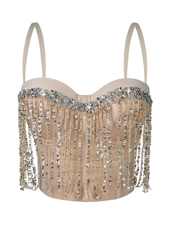 Dahliana Sequin Rhinestone Corset Crop Top