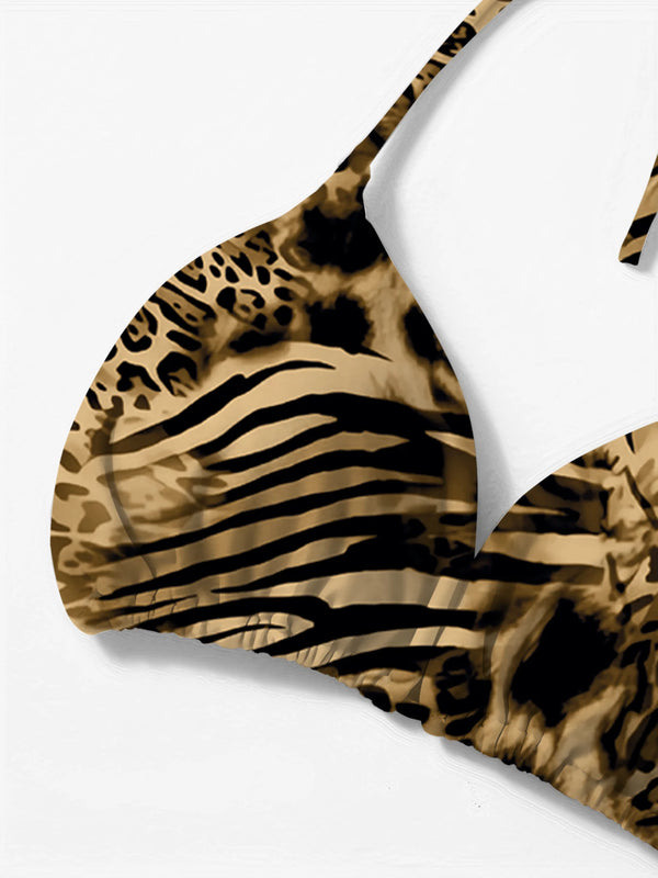Champagne Printed Halter Bikini Two-piece