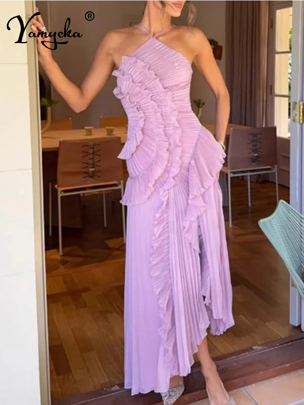 Saskia Ruched Backless A-Line Maxi Dress