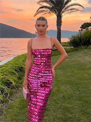 Sofia Sequin Spaghetti Strap Bodycon Maxi Dress