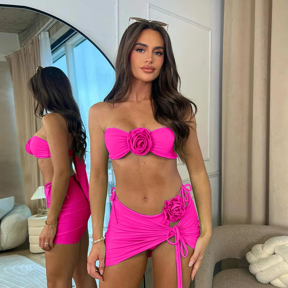 Cambria Ruffle Sarong Bikini Three-piece