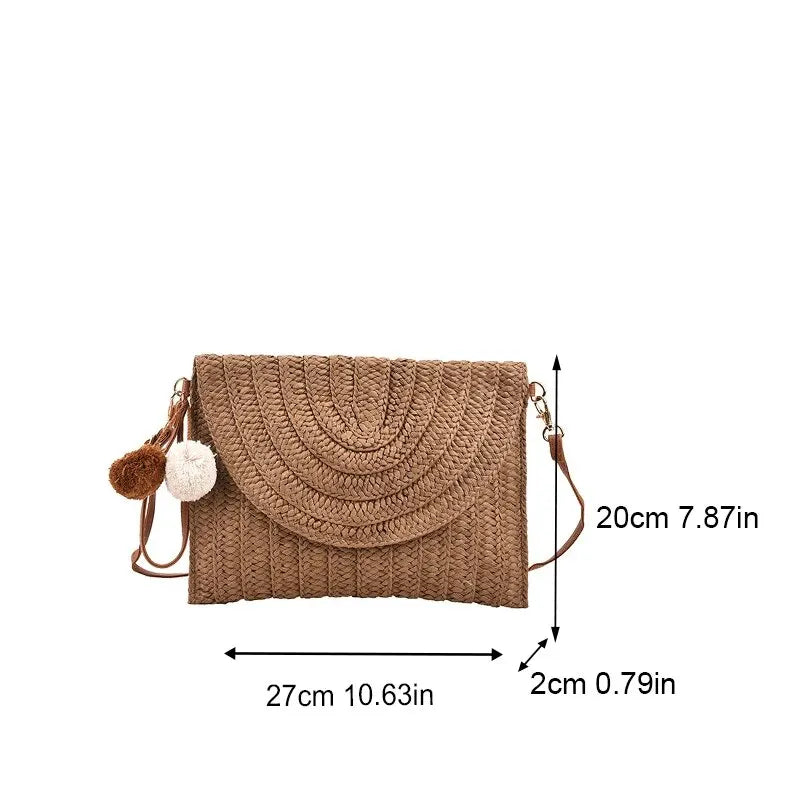Soleil Woven Straw Envelope Crossbody Bag