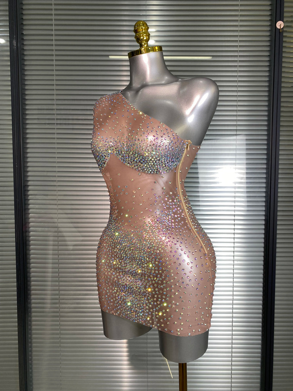 Celeste Crystal One-Shoulder Mini Dress