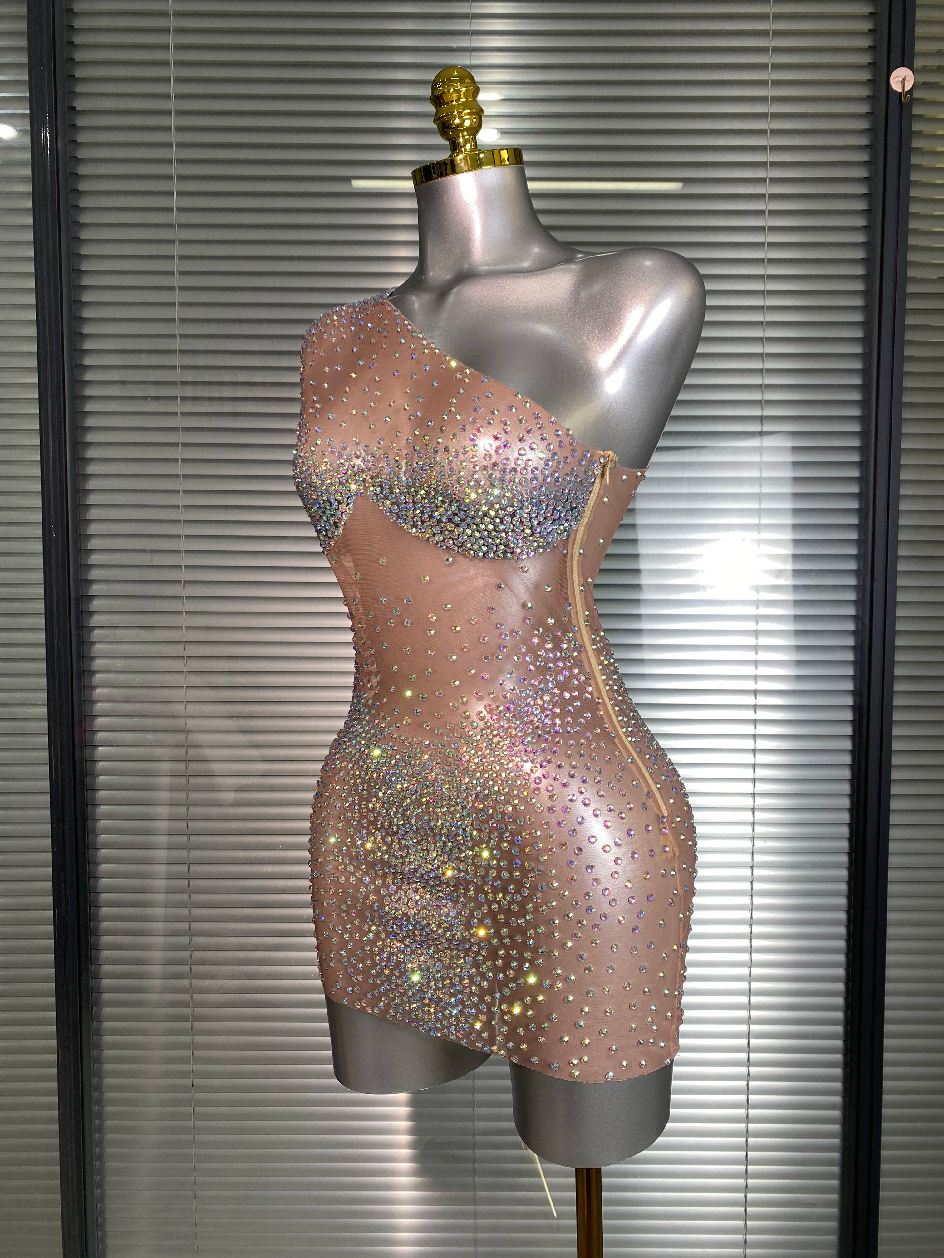 Celeste Crystal One-Shoulder Mini Dress