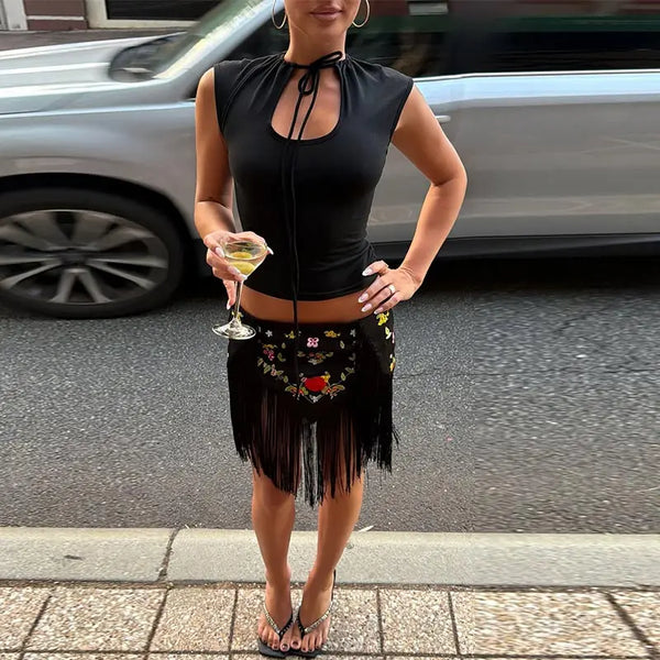 Cressida Floral Fringe Mini Skirt One-piece