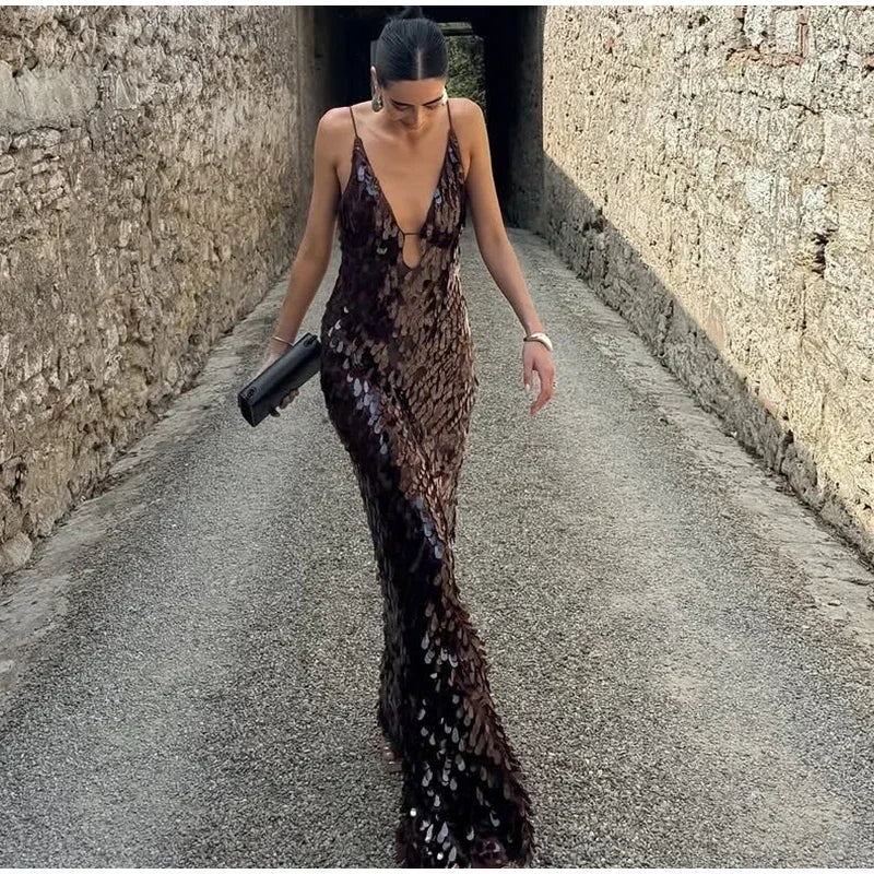 Seraphina Sequin V-Neck Maxi Dress