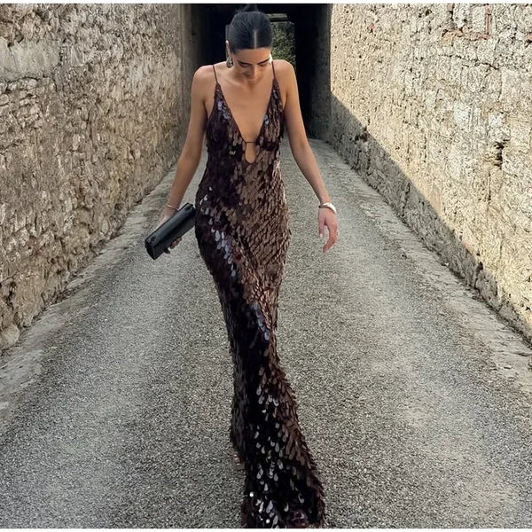 Seraphina Sequin V-Neck Maxi Dress