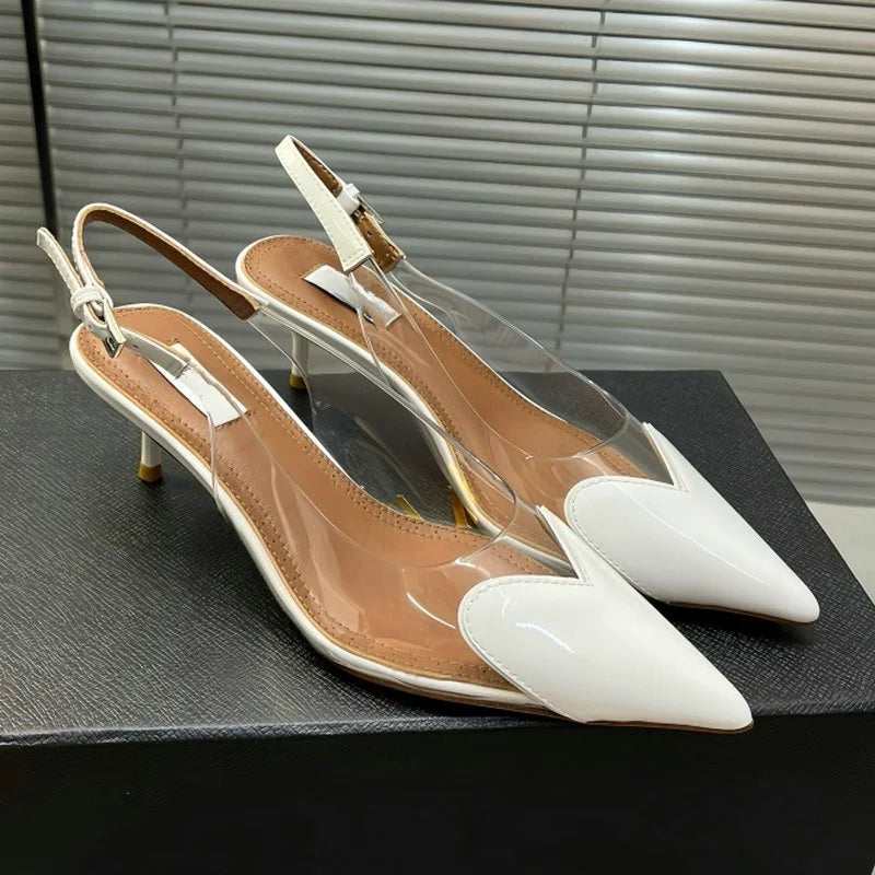 Heart-Shaped Transparent High-Heeled Sandals For Women Summer Fairy Style Pointed-Toe Low-Heeled Women'S Shoes Sexy Party Pumps