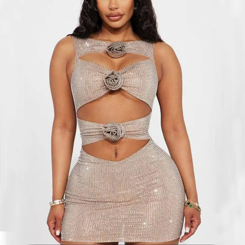 Delphine 3D Floral Rhinestone Bodycon Mini Dress