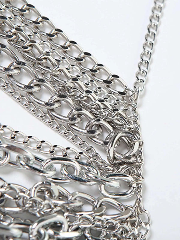 Nyx Silver Chain Halter Crop Top One-piece