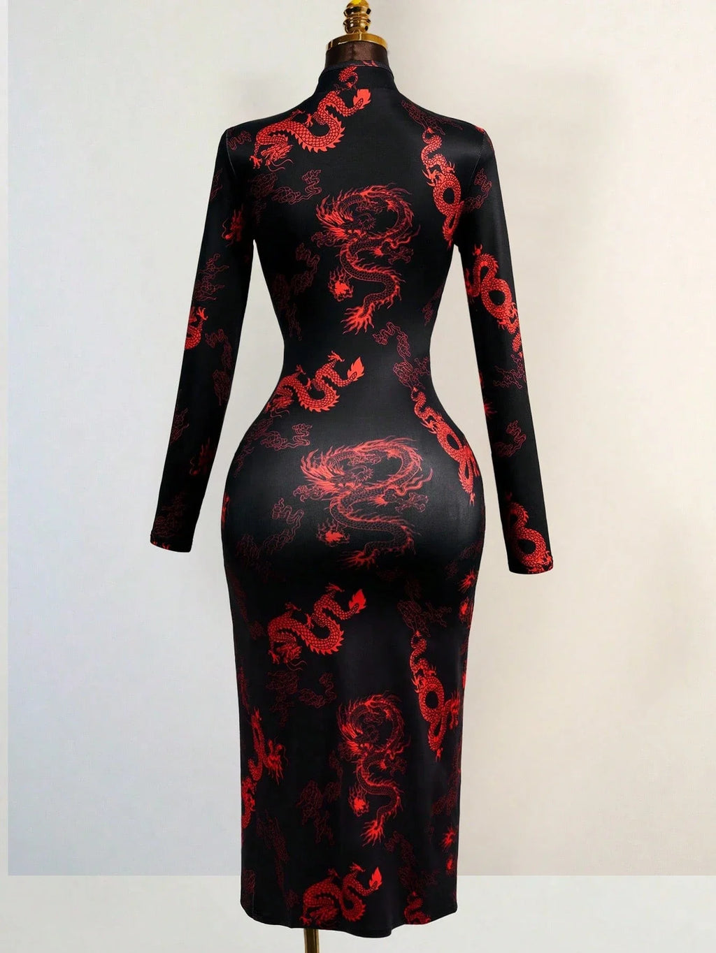Lian Dragon-Print Keyhole Qipao Maxi Dress