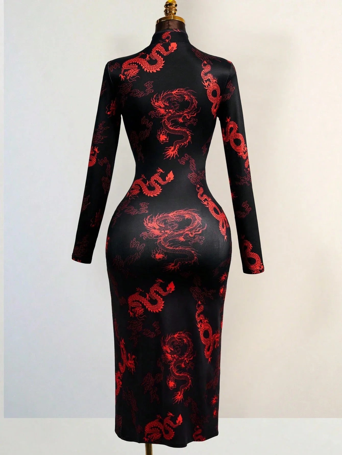 Lian Dragon-Print Keyhole Qipao Maxi Dress
