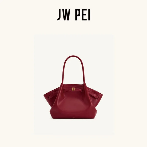 JW PEI Hana Canvas Stitching Tote Bag For Women Luxury Vegan Leather Shoulder Hangbag Summer Casual Slouchy Hobo Work Bag