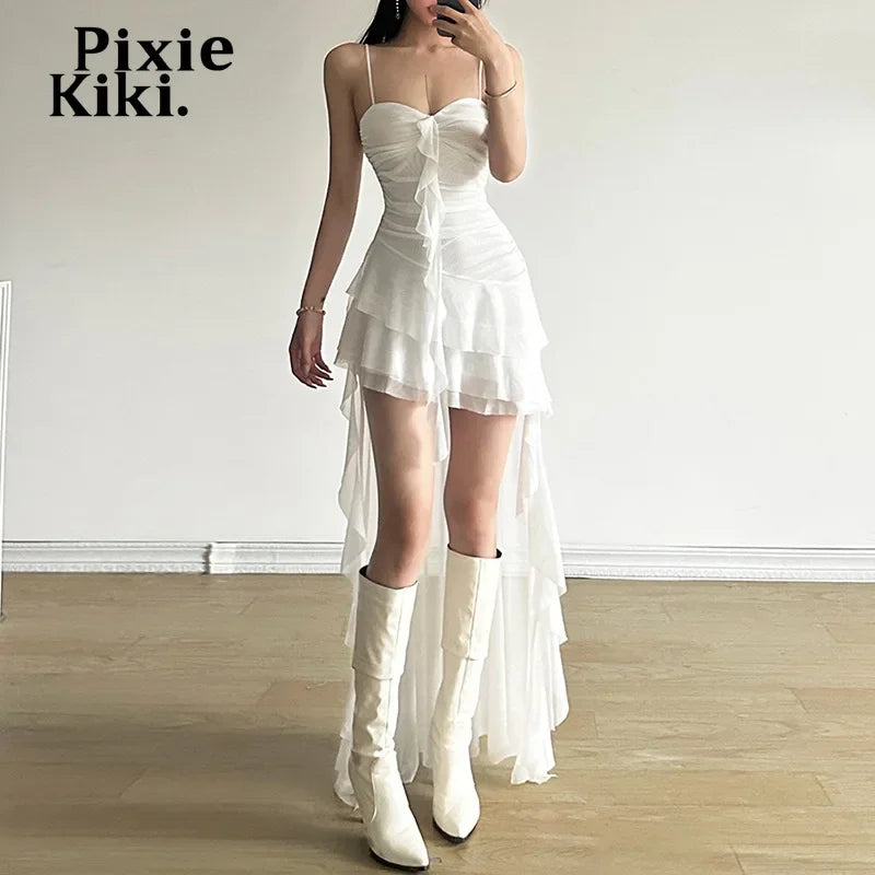 Isolde High-Low Ruffle Mesh Maxi Dress Main image
