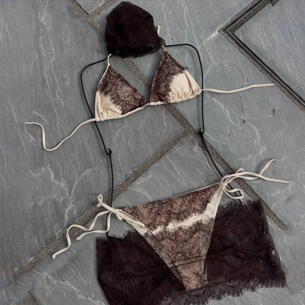 Henrika Lace Triangle Micro Bikini & Sarong Three-piece