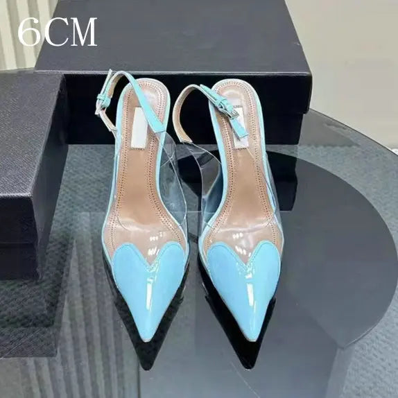 Heart-Shaped Transparent High-Heeled Sandals For Women Summer Fairy Style Pointed-Toe Low-Heeled Women'S Shoes Sexy Party Pumps