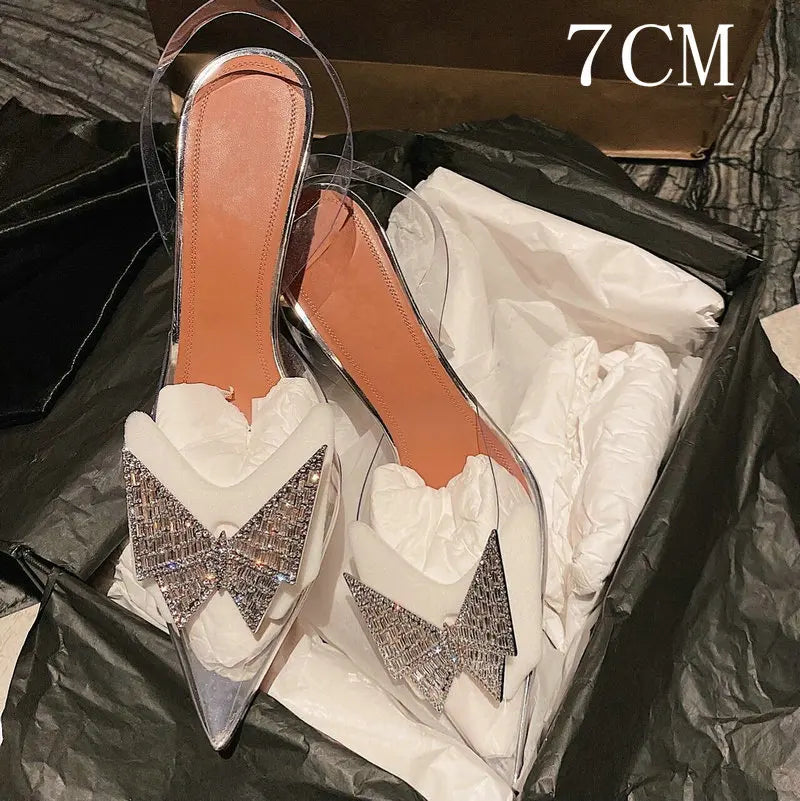 34-45 PVC Transparent Crystal Shoes 2024 Summer New Pointed Odd Heel Shoes Stiletto Ladies Sun Decoration Wild Fairy Shoes