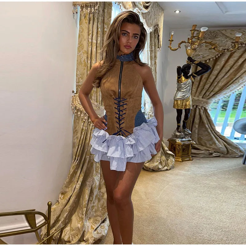 Talia Color-Block Denim Corset Mini Dress Collection