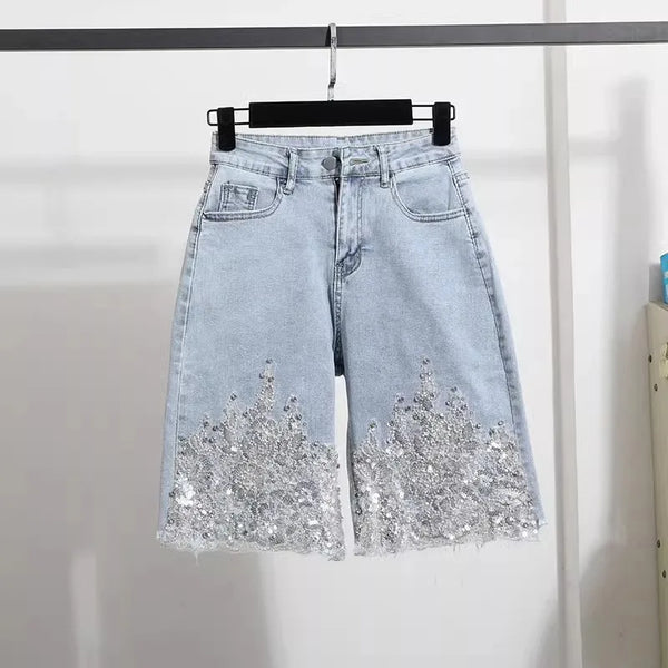 Kaia Sequin Denim Shorts Apparel One-piece