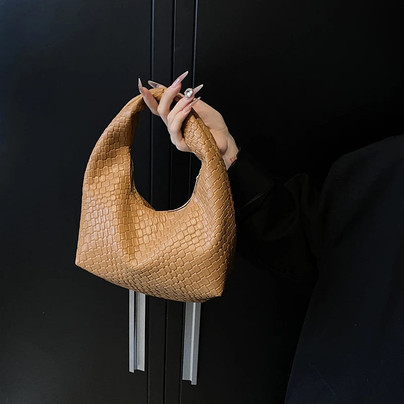 Henrietta Woven Faux-Leather Top-Handle Hobo Bag