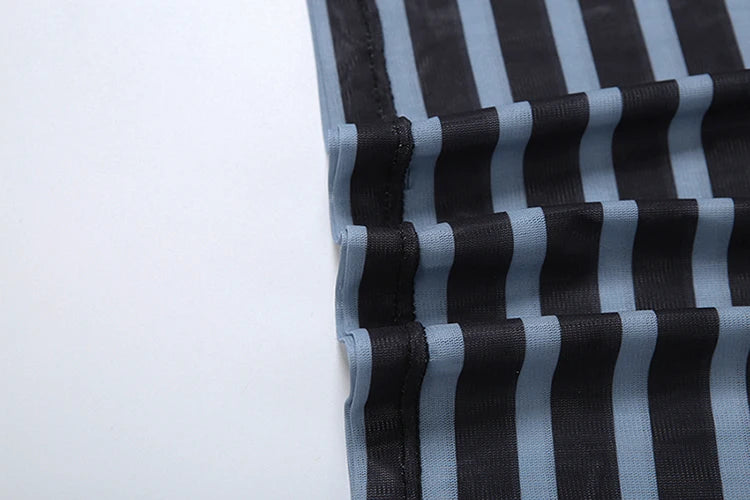 Kliou Stripe Patchwork Mini Dress Woman Sexy See Through Turtleneck Sleeveless Skinny Peach Hip Street Sexy Fashion Bodycon