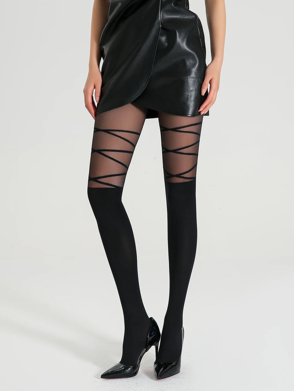 Sable Strappy Sheer Thigh-High Stockings