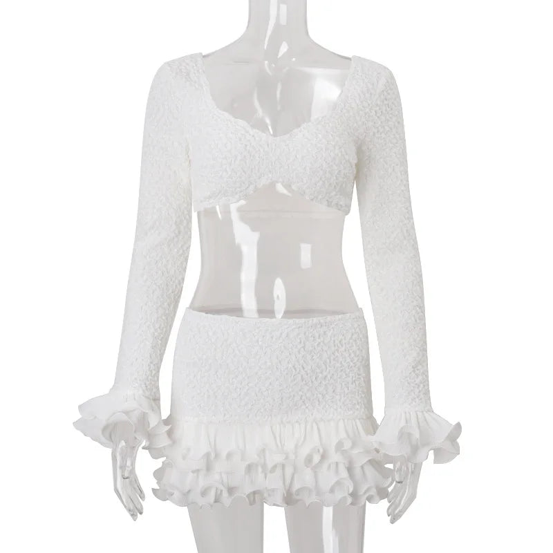 Elowyn White Lace Off-Shoulder Mini Skirt Set Two-piece