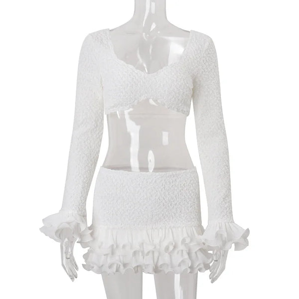 Elowyn White Lace Off-Shoulder Mini Skirt Set Two-piece
