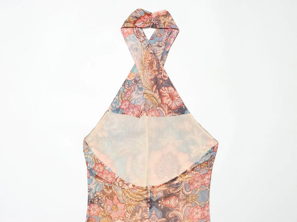 Solana Printed Halter Asymmetric Maxi Dress